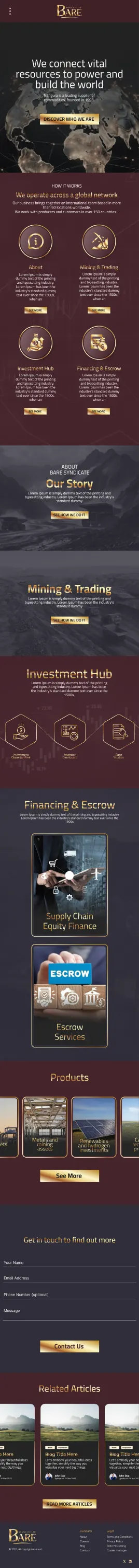 Bare Syndicate mobile homepage, full length