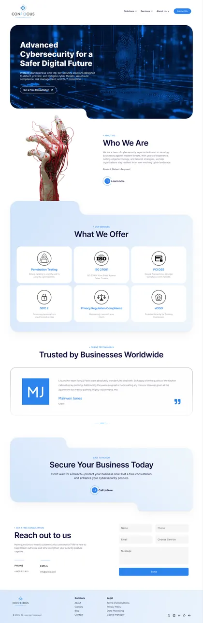 Confidous landing page, full length