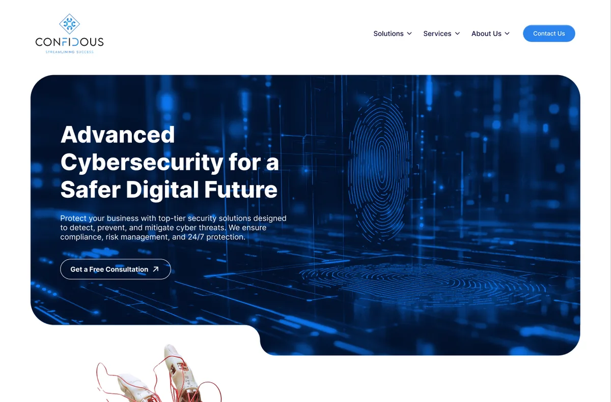 Confidous landing page: advanced cybersecurity hero