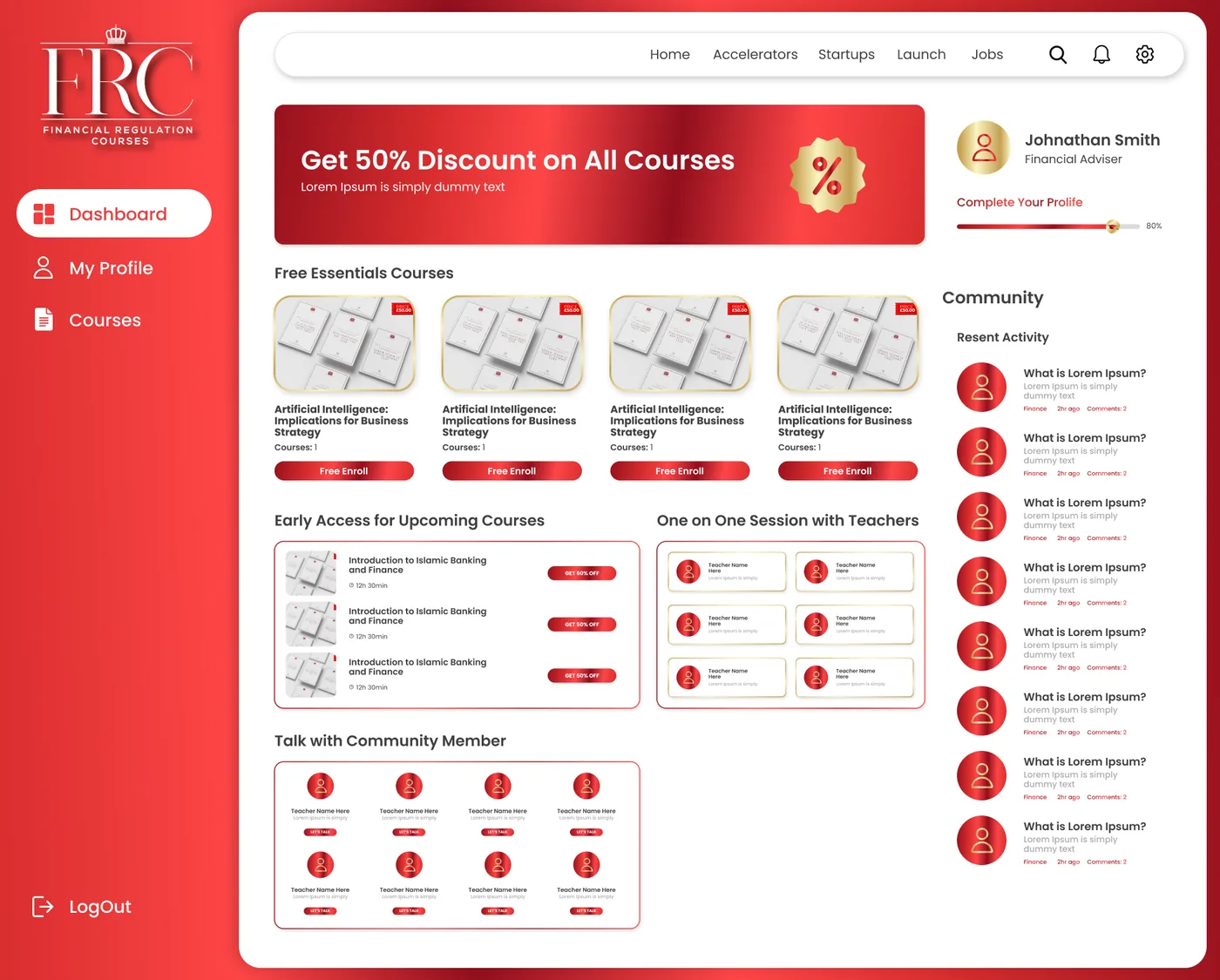 FRC members-only dashboard with courses and community